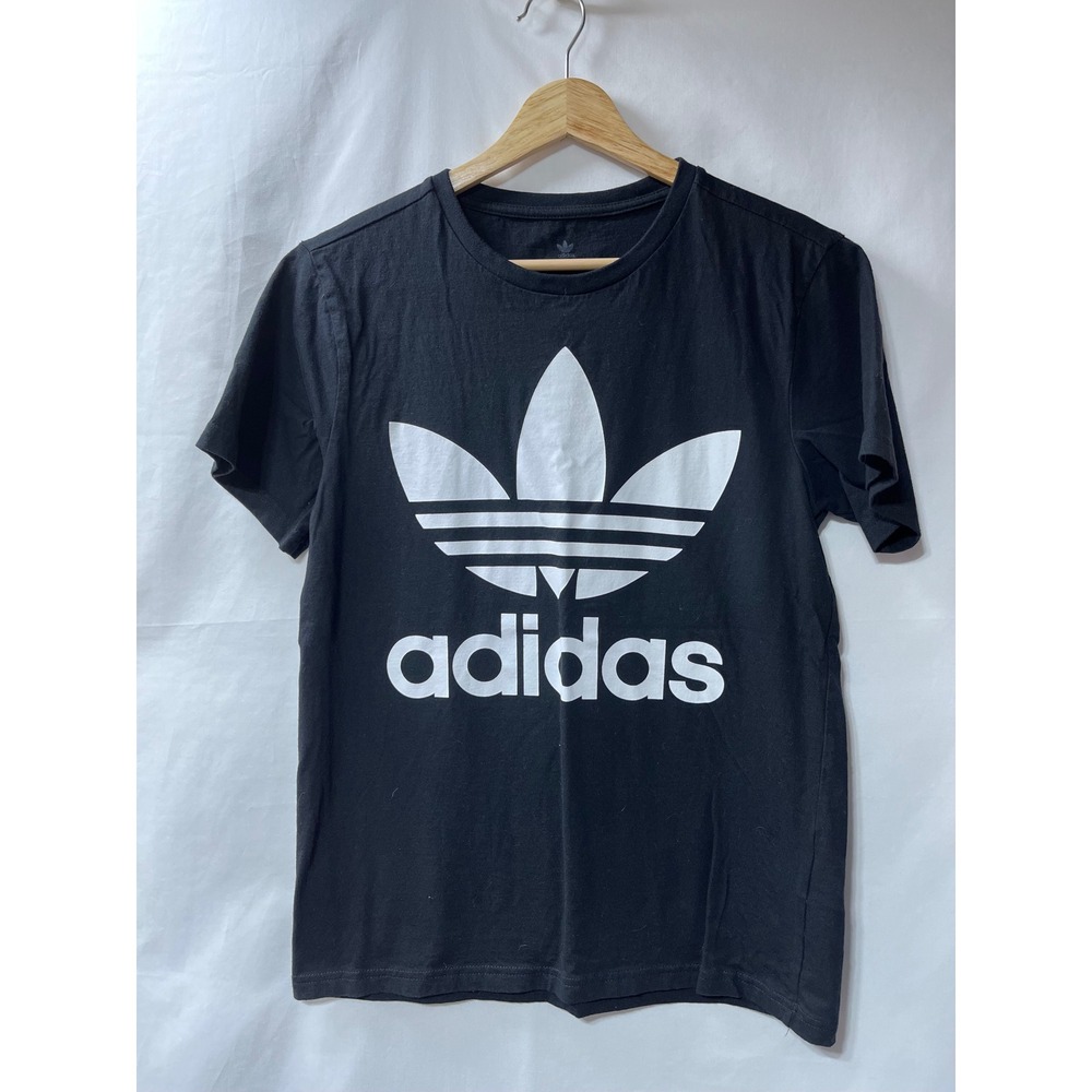 Adidas Originals Kids Trefoil Graphic T-Shirt Black White Logo Tee Size L 13-14Y